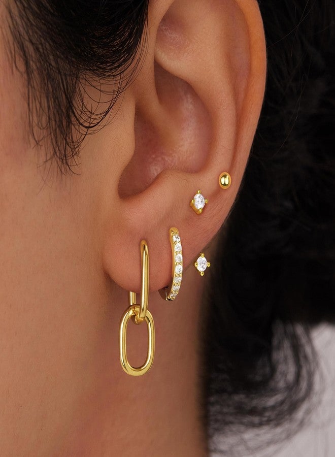 Poxtex Gold Dangle Hoop Earrings for Women, Trendy Chain Huggie Earrings for Multiple Piercing, Cartilage Conch Studs Small Double Hoops Jewelry Gifts - Image 2