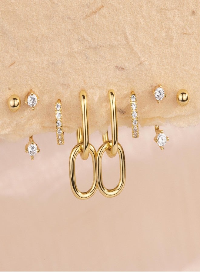 Poxtex Gold Dangle Hoop Earrings for Women, Trendy Chain Huggie Earrings for Multiple Piercing, Cartilage Conch Studs Small Double Hoops Jewelry Gifts - Image 5