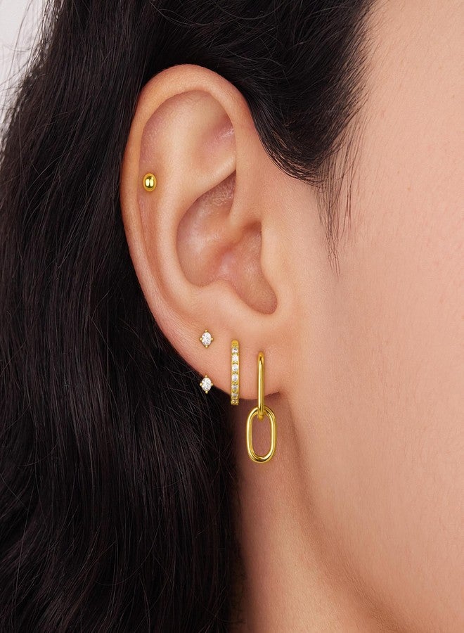 Poxtex Gold Dangle Hoop Earrings for Women, Trendy Chain Huggie Earrings for Multiple Piercing, Cartilage Conch Studs Small Double Hoops Jewelry Gifts - Image 3