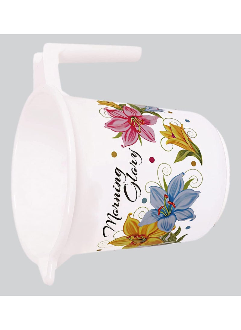 Kuber Industries Heart Home Printed 3 Pieces Unbreakable Virgin Plastic Multipurpose Bucket, Mug & Stool Set (White)  - Image 2