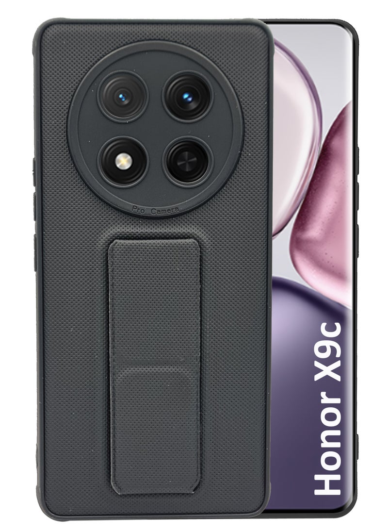 Generic Honor X9c - Soft  Silicone Dual Tone Case With Magnetic Hand Grip Holder And Kickstand - Black  - Image 1