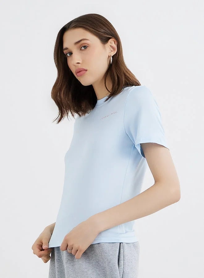 Take Two Take Two Slogan Print Regular Fit Round Neck T-Shirt