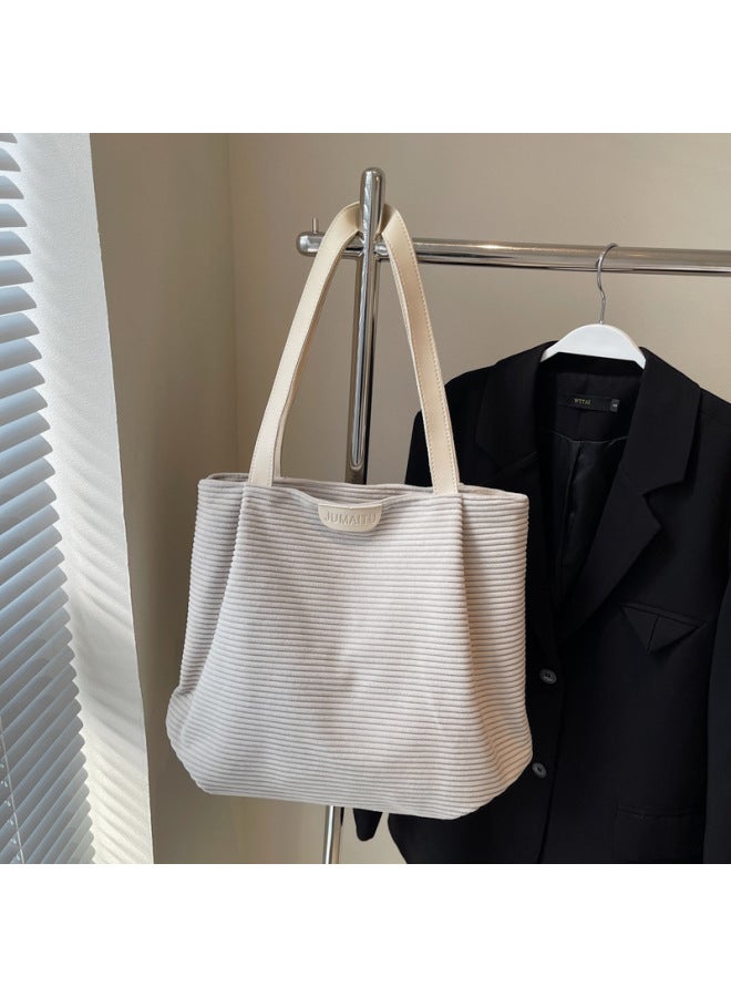 Casual Large Capacity Simple Tote Bag Women's Urban White Wear Fashion Handbag Work Commuter Shoulder Bag-Color:Off-white - Image 1