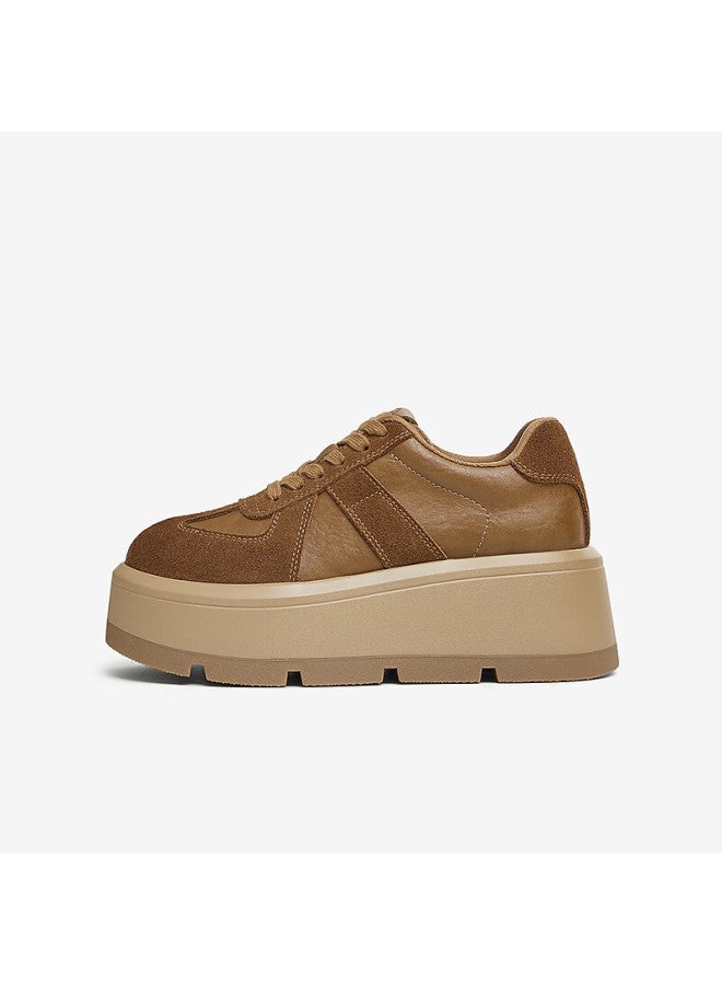 Tata Gaogao Thick Sole German Training Shoes Women's Breathable Platform Casual Sneakers Cx901am5 Yellow Brown Single Lining Size 34 - Image 4