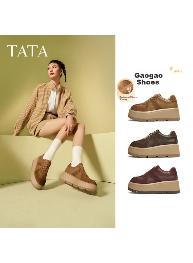Tata Gaogao Thick Sole German Training Shoes Women's Breathable Platform Casual Sneakers Cx901am5 Yellow Brown Single Lining Size 34 - Image 3