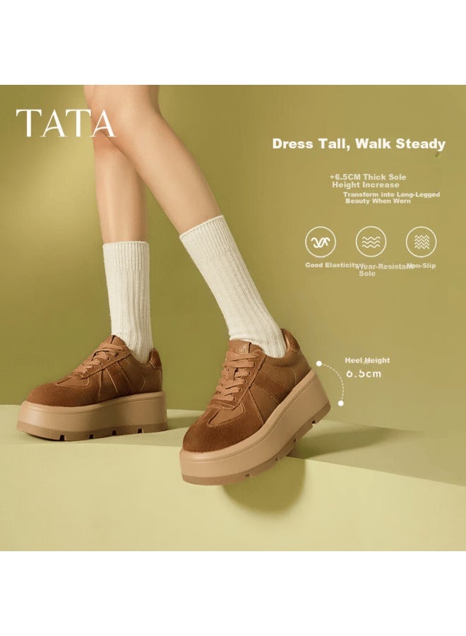 Tata Gaogao Thick Sole German Training Shoes Women's Breathable Platform Casual Sneakers Cx901am5 Yellow Brown Single Lining Size 34 - Image 1