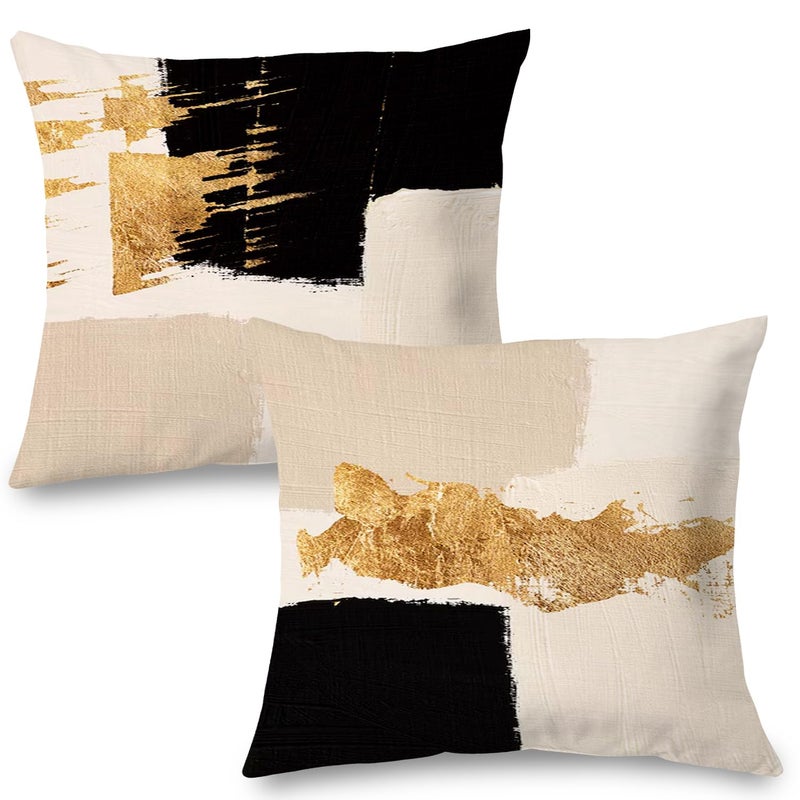 Supwhd Black Beige Gold Pillow Covers Abstract Black and Gold Pillow Covers 16x16 Set of 2 Modern Boho Home Decor Black and Gold Pillows Decorative Throw Pillows for Couch Living Room Bedroom - Image 2