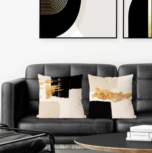 Supwhd Black Beige Gold Pillow Covers Abstract Black and Gold Pillow Covers 16x16 Set of 2 Modern Boho Home Decor Black and Gold Pillows Decorative Throw Pillows for Couch Living Room Bedroom - Image 3
