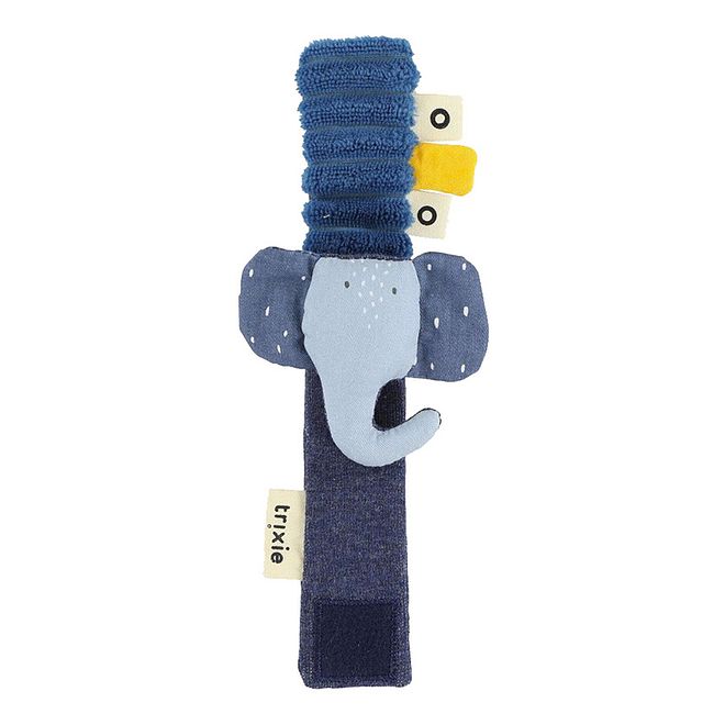 Trixie Mrs. Elephant Wrist Rattle - Soft, Safe & Fun for Babies 0M+, Blue 19x6cm Sensory Toy with Pleasant Sounds