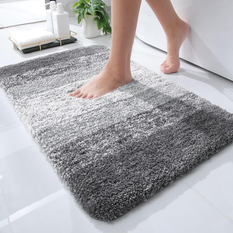 OLANLY Small Bathroom Rugs 24x16, Extra Soft Absorbent Microfiber Bath Rugs | Grey, Non-Slip Quick-Drying Rubber Backing, Machine Washable Plush Bath Mat for Floor, Tub and Shower, Home Decor Accessories - Image 1