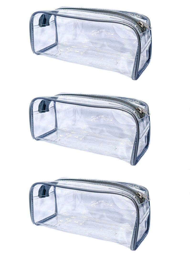 iShine Multipurpose Travel Morning Zipper Pouch for Men and Women Transparent Medium (Pack of 3, Silver) - Image 1