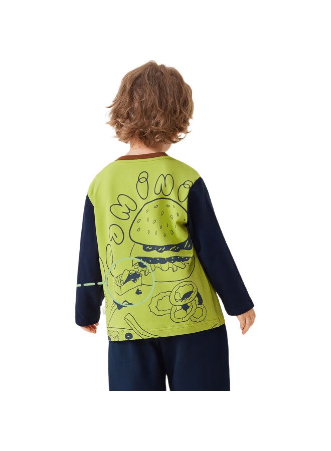 MQDMINI Boys' Long Sleeve T-Shirt Children'S T-Shirt Color-Blocked Top Bottoming Shirt Kids Clothing Cookie Hamburger - Image 2