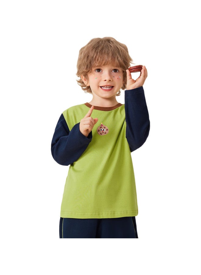 MQDMINI Boys' Long Sleeve T-Shirt Children'S T-Shirt Color-Blocked Top Bottoming Shirt Kids Clothing Cookie Hamburger - Image 1