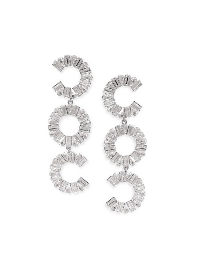 Rubans Rubans Silver Plated Long Shoulder Duster Dazzling Earrings with Crystal Stone Detailing for Women and Girls, Perfect for Parties and Special Occasions