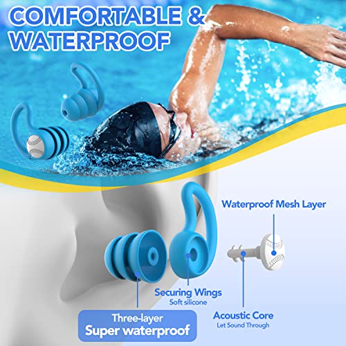 WLSCTY Swimming Ear Plugs Waterproof Earplugs - 3 Pairs Silicone Swim Ear Plugs for Adult Kids, Water Sports Earplugs for Showering, Bathing, Surfing - Keep Ear Water Out (Blue,Pink,Orange, One Size) - Image 2
