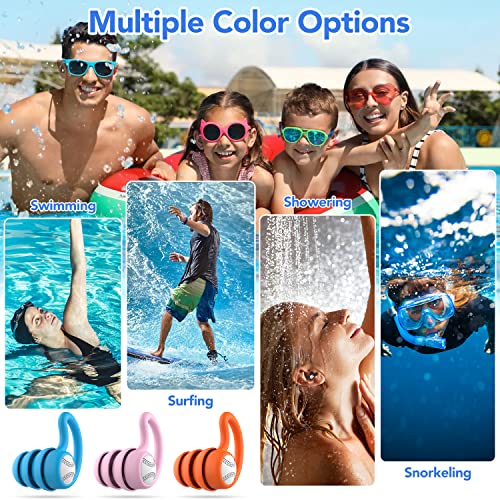 WLSCTY Swimming Ear Plugs Waterproof Earplugs - 3 Pairs Silicone Swim Ear Plugs for Adult Kids, Water Sports Earplugs for Showering, Bathing, Surfing - Keep Ear Water Out (Blue,Pink,Orange, One Size) - Image 5