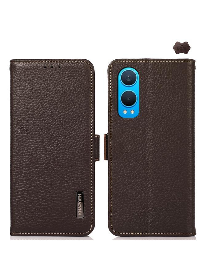 اس-توب جراب هاتف OnePlus CE4 Lite من KHAZNEH مصنوع من جلد الليتشي الأصلي مع خاصية RFID ومغناطيس جانبي - Image 1