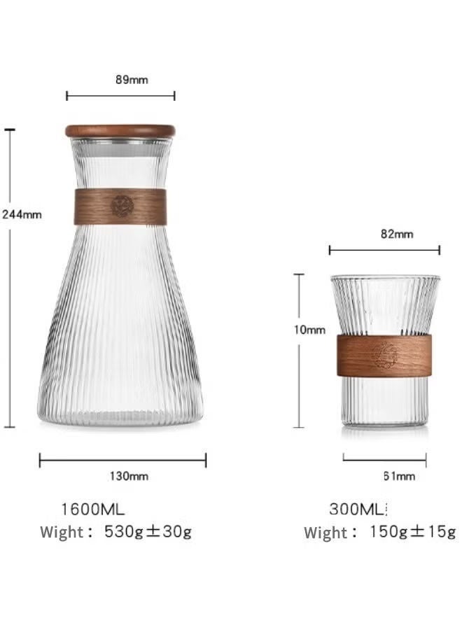 1600ML Glass Jug Set with 2 Cups – High Borosilicate Carafe for Tea, Coffee, Juice & Iced Tea, Heat-Insulated Wood Chip Vertical Stripe Mugs, Dishwasher Safe - Image 3