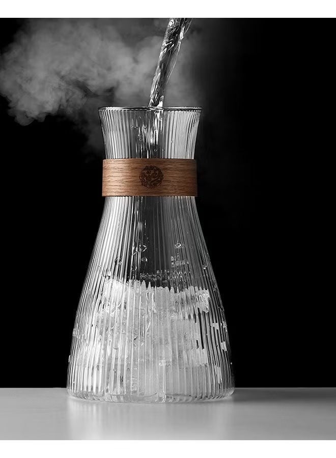 1600ML Glass Jug Set with 2 Cups – High Borosilicate Carafe for Tea, Coffee, Juice & Iced Tea, Heat-Insulated Wood Chip Vertical Stripe Mugs, Dishwasher Safe - Image 5