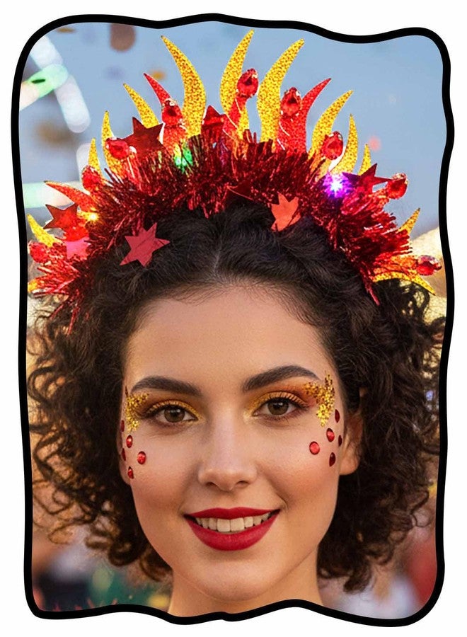 Fstrend Light Up Flame Headband Red Fire Headpieces Rave Festival Halloween Hair Accessories for Women - Image 1