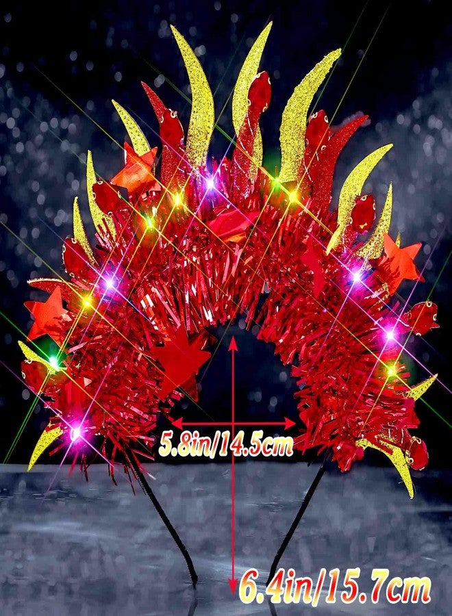 Fstrend Light Up Flame Headband Red Fire Headpieces Rave Festival Halloween Hair Accessories for Women - Image 3