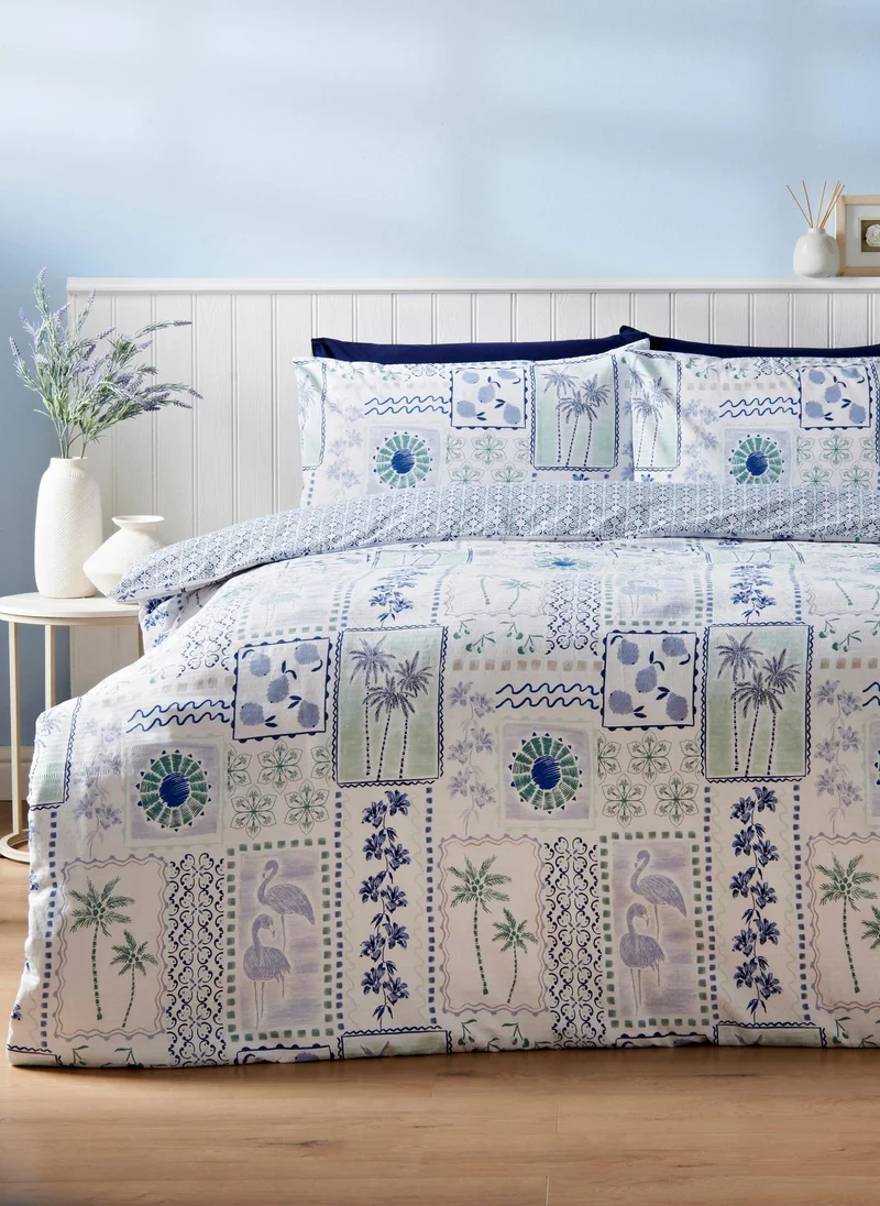 Matalan Blue Palm Tile Duvet Set
