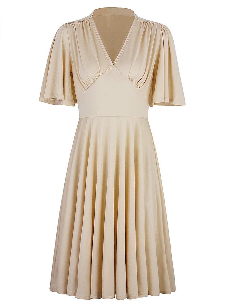 Vijiv Womens Vintage 1920s Clothing V Neck Rockabilly Swing Evening Party Cocktail Dress with Sleeves Roaring 20s Ivory XX-Large - Image 1