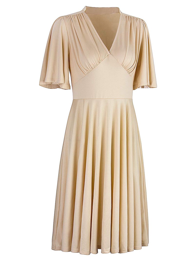 Vijiv Womens Vintage 1920s Clothing V Neck Rockabilly Swing Evening Party Cocktail Dress with Sleeves Roaring 20s Ivory XX-Large - Image 4