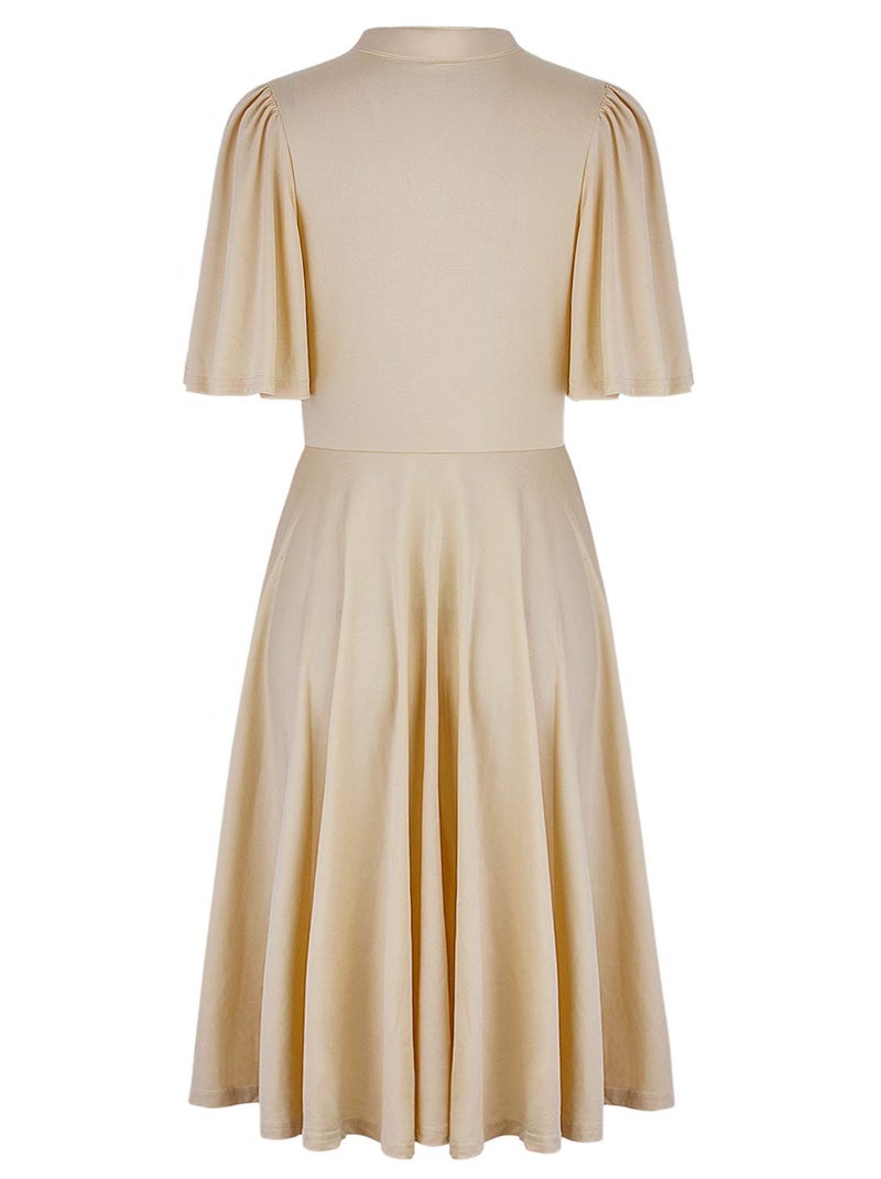 Vijiv Womens Vintage 1920s Clothing V Neck Rockabilly Swing Evening Party Cocktail Dress with Sleeves Roaring 20s Ivory XX-Large - Image 5
