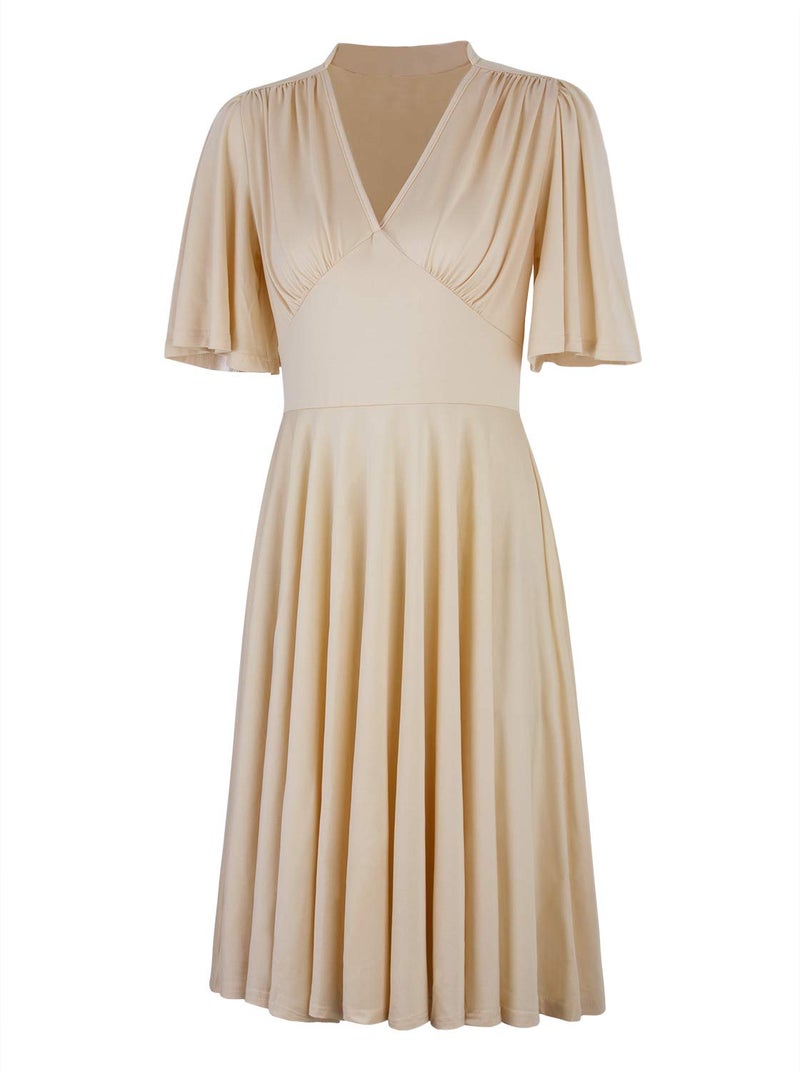 Vijiv Womens Vintage 1920s Clothing V Neck Rockabilly Swing Evening Party Cocktail Dress with Sleeves Roaring 20s Ivory XX-Large - Image 3