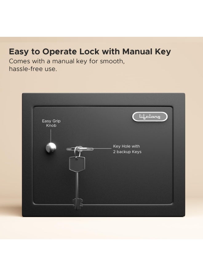 Lifelong 8.6L Home Safe Locker with Key | Security Box for Home & Office | Strong Metal Safe - 5 mm Thick Door | Personal Locker for Cash, Jewellry & Documents (LLHSM01, Black) - Image 2
