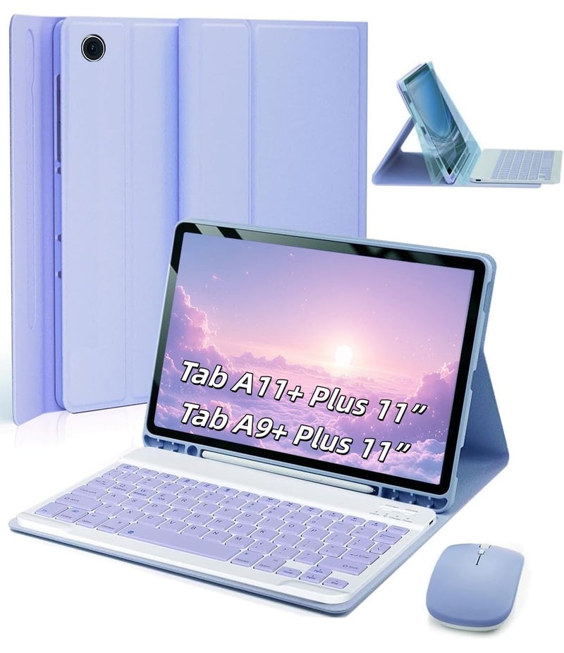 TUNKARMOR Case Keyboard for Samsung Galaxy Tab A9+ / A11+ Plus 2023/2025 11 Inch - Mouse and Detachable Magnetic Keyboard, Slim Case with S Pen Holder, Auto Sleep/Wake (Purple) - Image 1