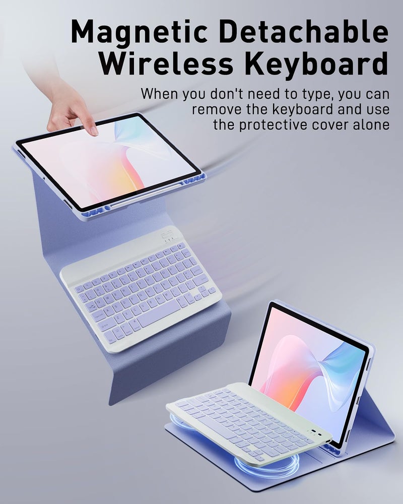 TUNKARMOR Case Keyboard for Samsung Galaxy Tab A9+ / A11+ Plus 2023/2025 11 Inch - Mouse and Detachable Magnetic Keyboard, Slim Case with S Pen Holder, Auto Sleep/Wake (Purple) - Image 4