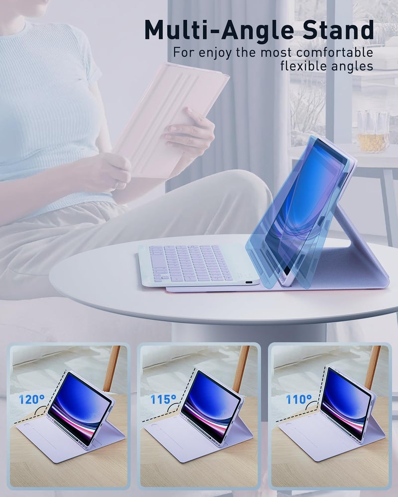 TUNKARMOR Case Keyboard for Samsung Galaxy Tab A9+ / A11+ Plus 2023/2025 11 Inch - Mouse and Detachable Magnetic Keyboard, Slim Case with S Pen Holder, Auto Sleep/Wake (Purple) - Image 3