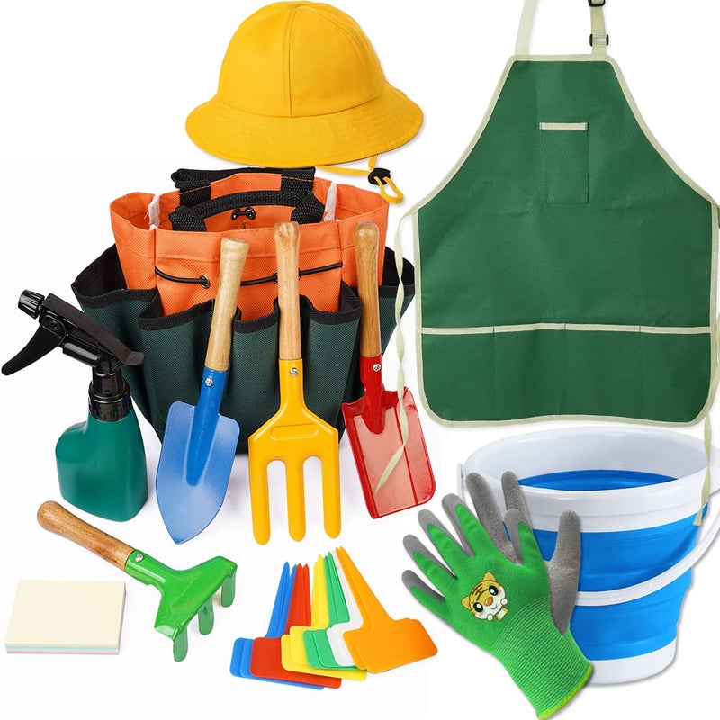 Doiaz Kidz Gardening Tool Set â€“ Gardening Tools Kit Includes Shovel, Rake, Fork Trowel, Children'z Garden Kit with Sun Hat, Apron, Gloves, Tote Bag, Sprayer and Bucket, Outdoor Play Toyz Gift for Kidz - Image 1