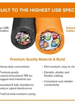 TetherPro USB-C to USB-C Right Angle Cable | for Power Delivery, Fast Transfer and Connection Between Camera and Computer | High Visibility Orange | 15 feet (4.6 m)