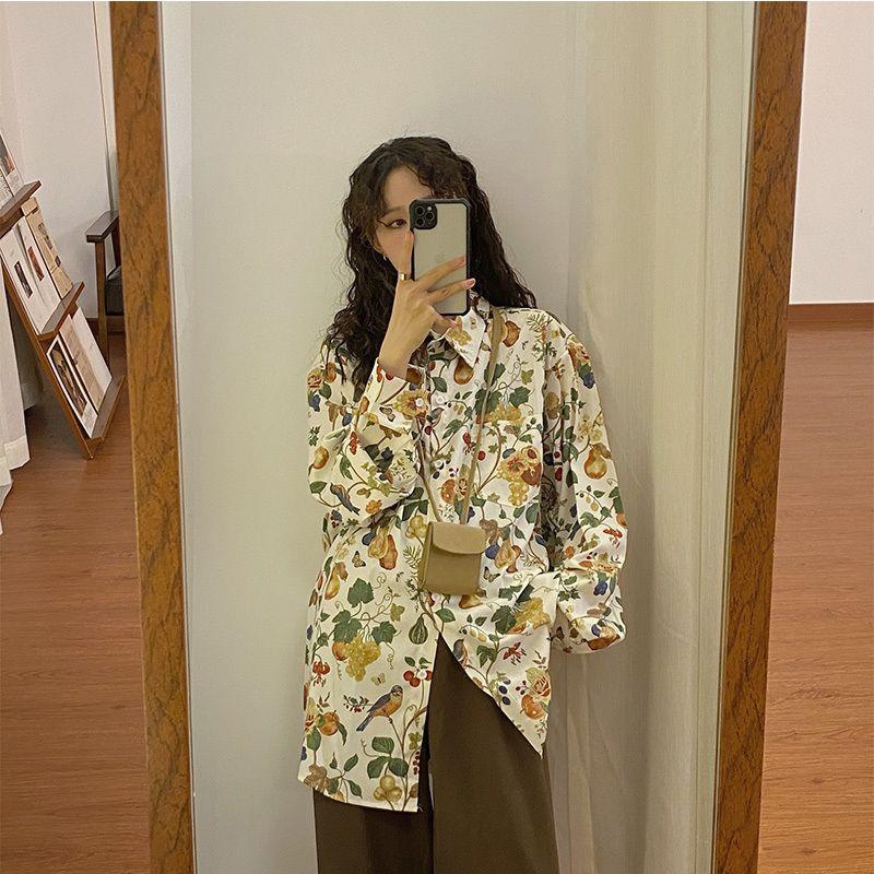 2024 Autumn New Style American Retro Loose Hong Kong Style Floral Long Sleeve Shirt Design Sense Niche Shirt Top Fashion - Image 2
