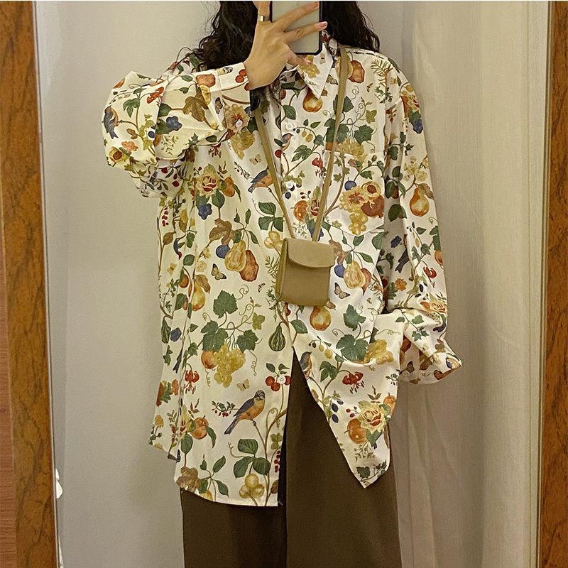 2024 Autumn New Style American Retro Loose Hong Kong Style Floral Long Sleeve Shirt Design Sense Niche Shirt Top Fashion - Image 5