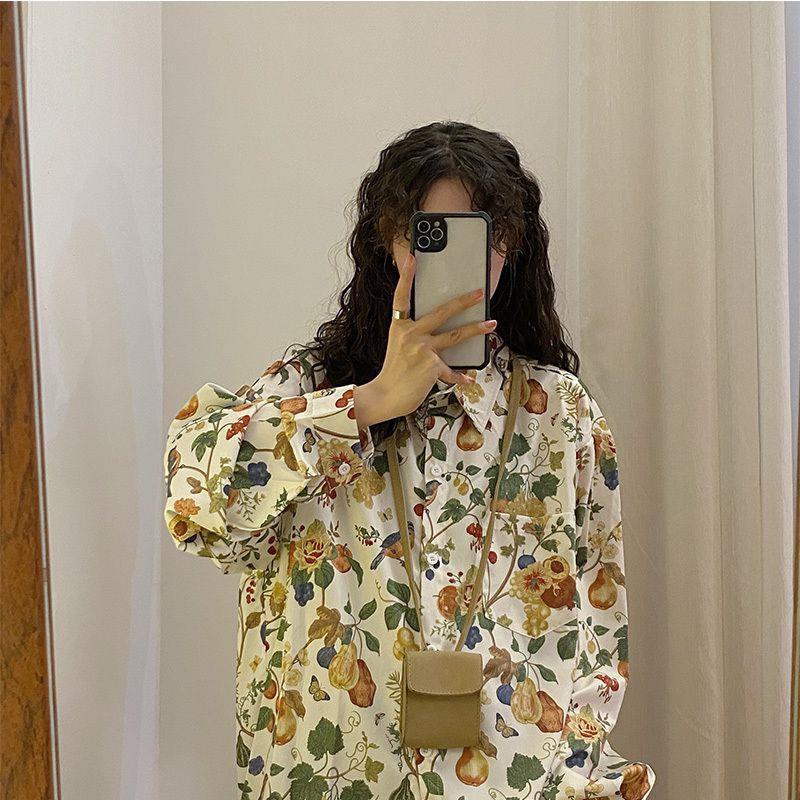2024 Autumn New Style American Retro Loose Hong Kong Style Floral Long Sleeve Shirt Design Sense Niche Shirt Top Fashion - Image 4