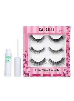 Calailis False Eyelash, Eye Makeup Lash 3D Faux Mink Fake Eyelash Long Natural Eyelashes 3 Pairs With 5G False Eyelash Glue (Cs25)  - Image 1