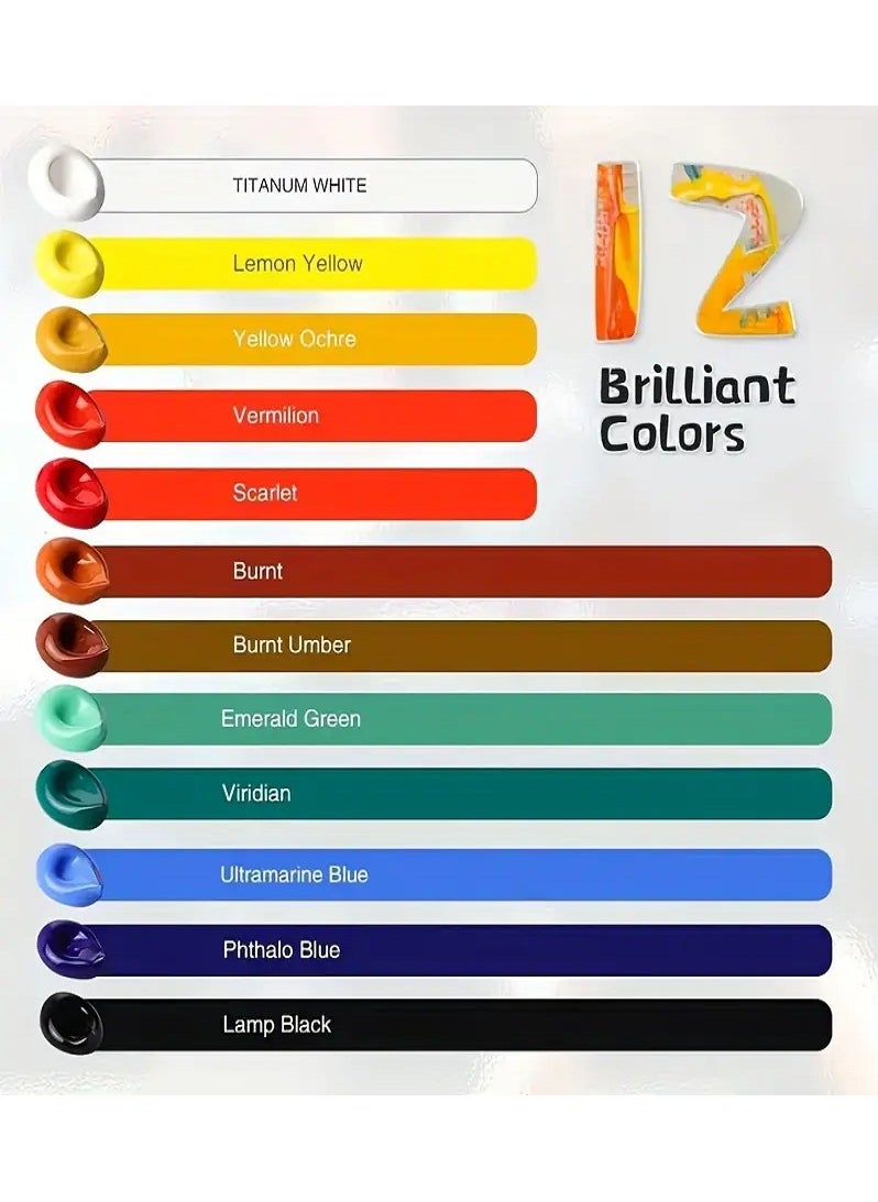 Lanpo 12 Colors Acrylic Paint Set(12ml/0.4oz), Painting Art Set With 6 Brushes and 1 Palette, For Canvas Art and Rock, Wood Painting - Non-Toxic Kit Ideal for DIY Crafts and Beginner Artists  - Image 2