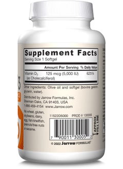 jarrow formulas Vitamin D3 Maximum Strength, 125 mcg 5000 IU 100 Softgels  - Image 4
