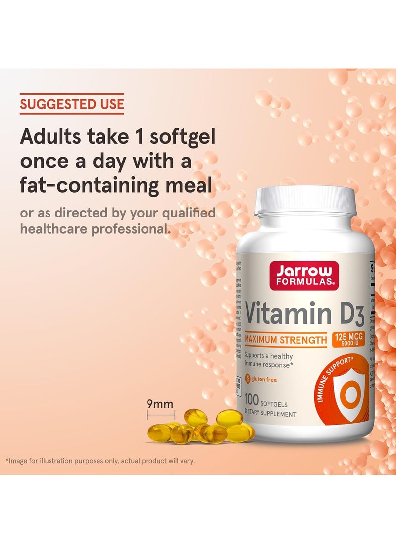 jarrow formulas Vitamin D3 Maximum Strength, 125 mcg 5000 IU 100 Softgels  - Image 5