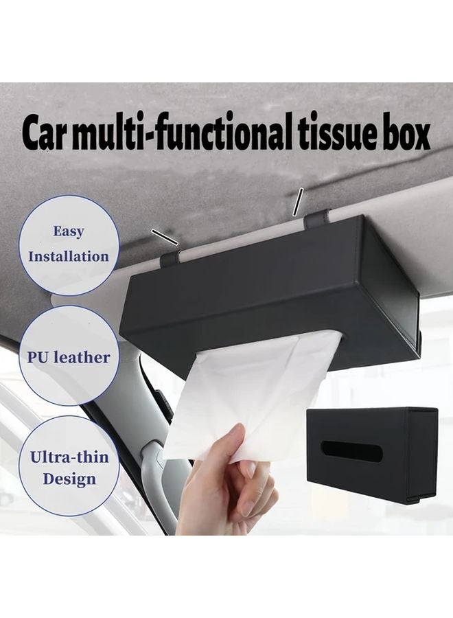 Black Foldable Car Tissue Box Holder Sun Visor Organizer For All Vehicles - Image 3