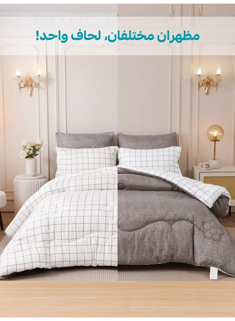 Donetella  6-Pcs Printed King Comforter Set | Fits 200x200 cm Size Bed | Soft Brushed Microfiber | Reversible Printed Comforter | 350 GSM Down Alternative Fill  | Best Price UAE