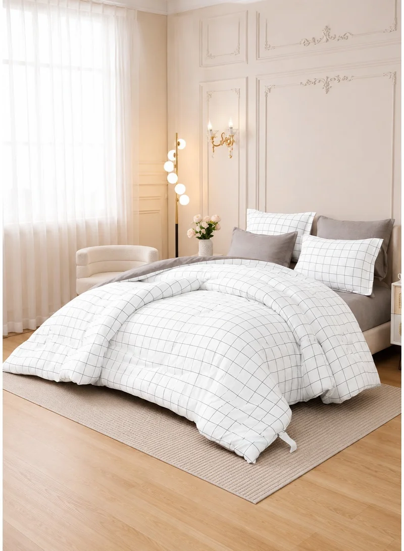 Donetella  6-Pcs Printed King Comforter Set | Fits 200x200 cm Size Bed | Soft Brushed Microfiber | Reversible Printed Comforter | 350 GSM Down Alternative Fill  | Best Price UAE