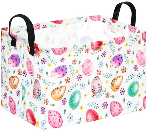 FUULOXE Rectangular Easter Basket Storage Bin for Shelves Cute Gifts Baskets Foldable Box with Handles for Boy and Girl Home Office Car Dormroom Easter Party Supplies - Image 1