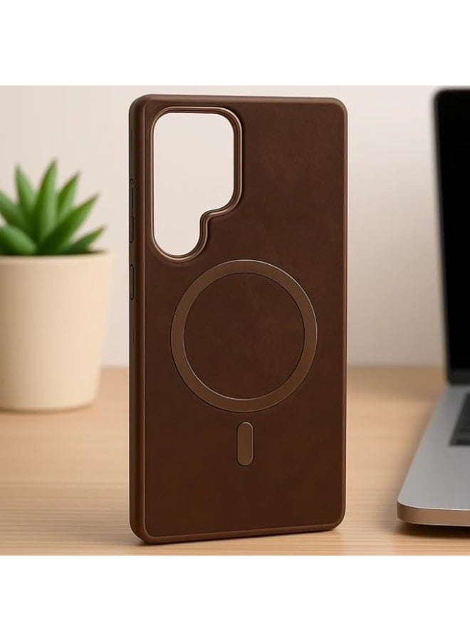 Samsung Galaxy S25 Ultra Mag-Safe Case, Slim Protective Cover, Soft Touch Scratch Resistant Finish, Magnetic Alignment for Wireless Accessories, Precision Fit Stylish Case (Brown)