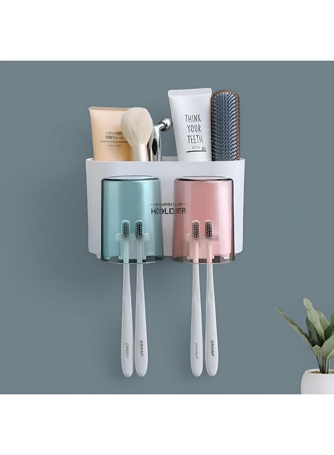 Tyzag Toothbrush Holders for Bathroom, Tooth Brushes Holder, Toothbrush Holder Wall Mounted, Brush Holder for Bathroom Wall Mounted (2 Cup, White) - Image 1
