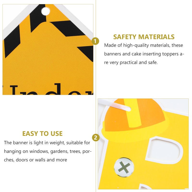 1 Set Construction Vehicle Banner Birthday Cake Topper Birthday Party Decor - Image 3